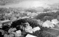 The cottage, ell and barn, c. 1890s (lower left)  from the steeple of the Congregational Church. 