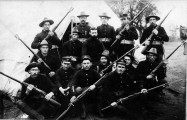 Rob Golding (middle row left) with tent mates in Augusta - photo from Rob's own collection.